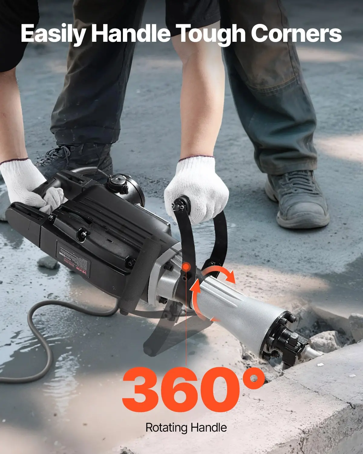 VEVOR Demolition Jack Hammer, 2800 W Powerful Electric Jackhammer, 1200 BPM Concrete Breaker with 3 Chisels, a Clay Spade, Carrying Case, Gloves, for Concrete, Wall, Brick, Tile and Foundation - Image 3