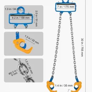 VEVOR Chain Drum Lifter, G80 Drum Lifting Chain Sling with Security Hook, 2200LBS Capacity, Drums Handling Equipment Fits for Crane Forklift, Carbon Steel Barrel Lifter for Plastic & Metal Drums