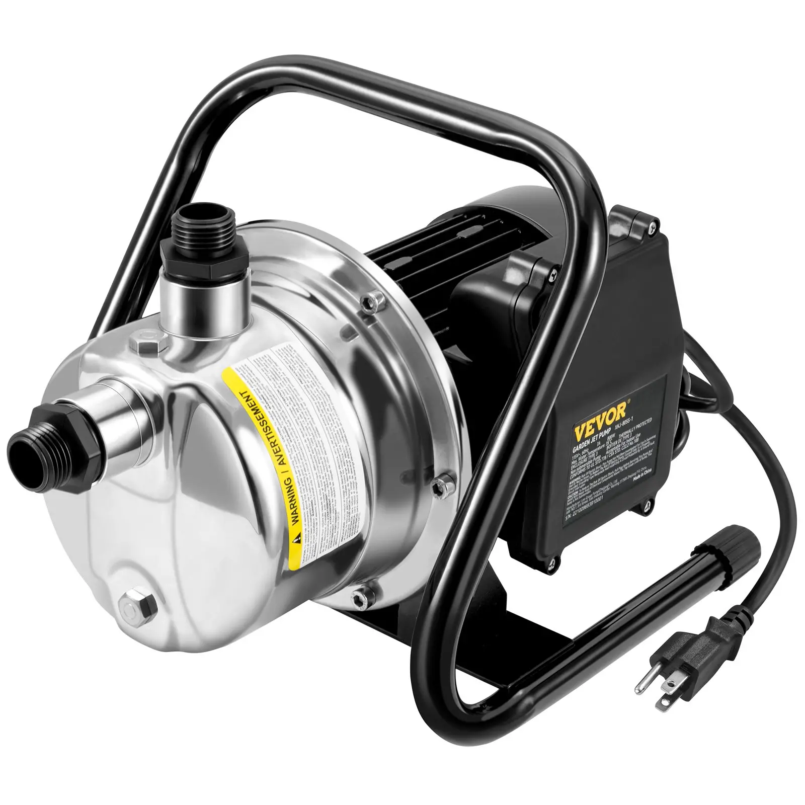 VEVOR Shallow Well Pump, 1.5 HP 115V, 1200 GPH 164 ft Height, 87 psi Max Pressure, Portable Stainless Steel Sprinkler Booster Jet Pumps for Garden Lawn Irrigation system, Lake Fountain, Water Transfer - Image 2