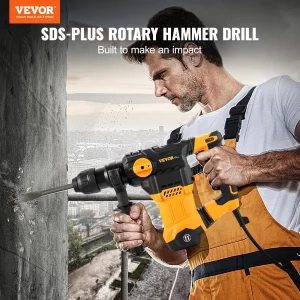 VEVOR 1-1/4 Inch SDS-Plus Rotary Hammer Drill, 13 Amp Corded Drills, Heavy Duty Chipping Hammers with Vibration Control & Safety Clutch, Electric Demolition Hammers Variable Speed, Power Tool For Conc
