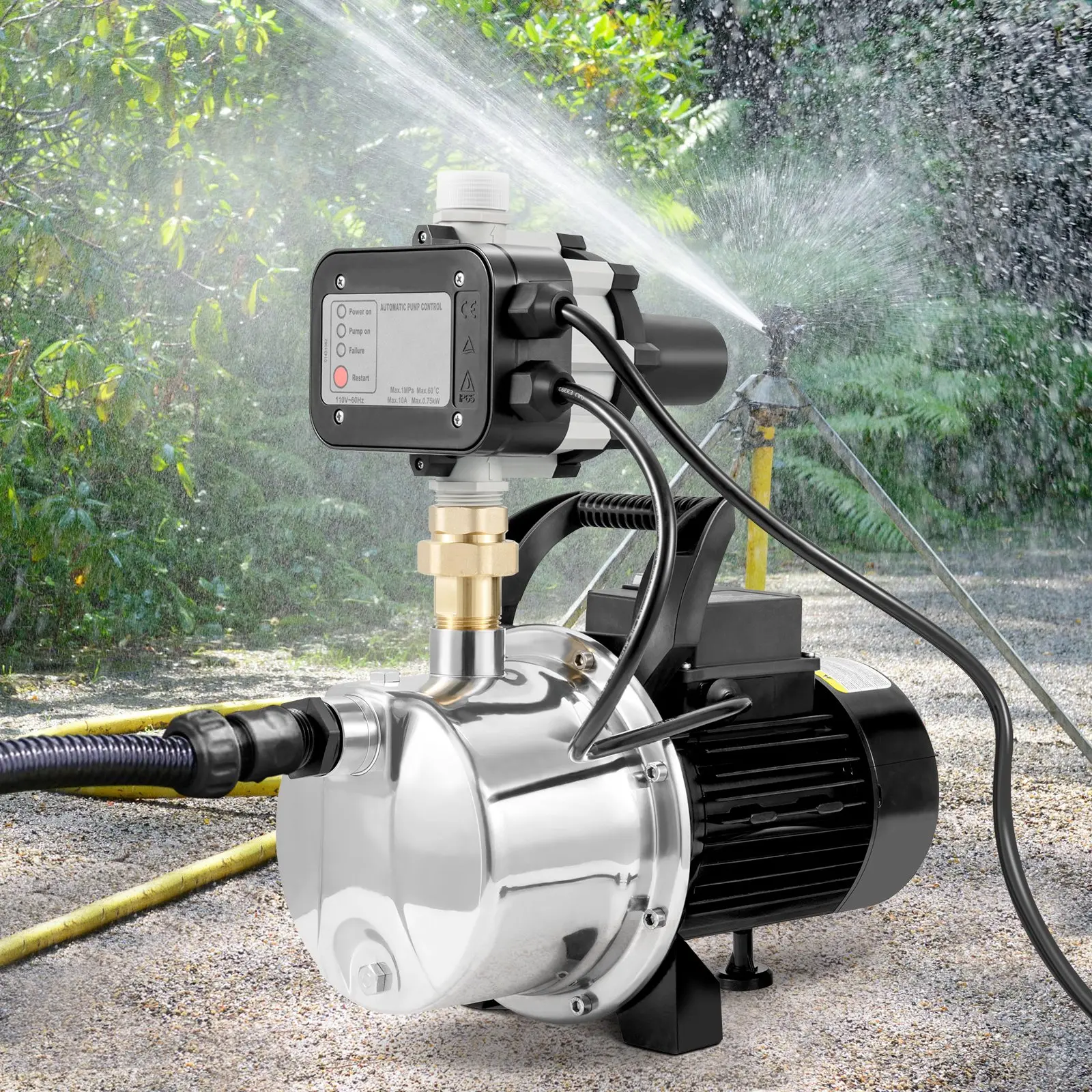 VEVOR Shallow Well Pump, 1HP 115V, 1200 GPH 145 ft Head, Portable Stainless Steel Sprinkler Booster Jet Pumps with Automatic Controller for Garden Lawn Irrigation system, Water Transfer - Image 8