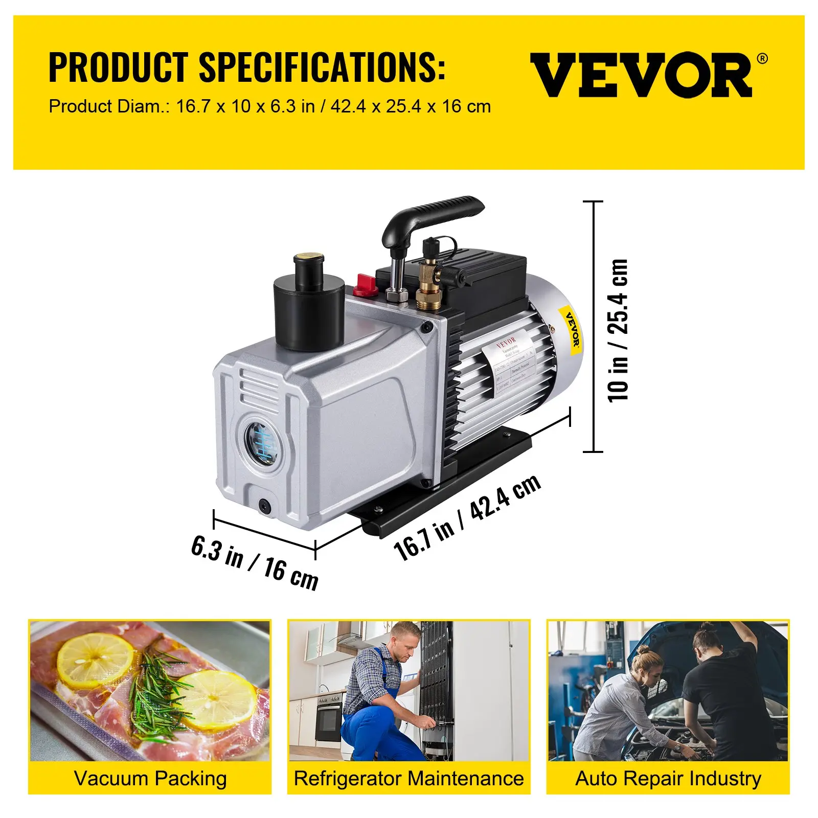 VEVOR Vacuum Pump 12CFM 1 HP Single Stage Air Conditioning Vacuum Pump 110V 5PA Ultimate Vacuum Refrigerant HVAC Air Tool Rotary Vane Vacuum Pump for Automobile Vacuum Evacuation (1-Stage, 12CFM) - Image 6