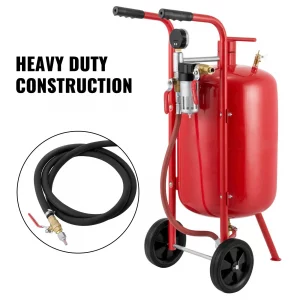 VEVOR 10Gal/40L Sandblaster Equipped with Nozzle Shut-Off Valve Pressure Gauge Ceramic Nozzle 2.5m Hose Filling Funnel Watertrap 6" Rubber Wheels Grit Power Sand Blasters Portable Sandblasting Equipm