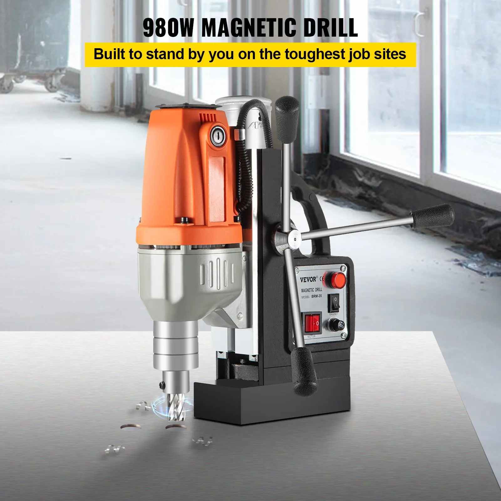 VEVOR Magnetic Drill Magnetic Drilling Machine 980W, Metal Drill Press High Power 680 rpm, Multi-Function Metal Drill Press 35MM Core Drilling Machine for Drilling And Tapping