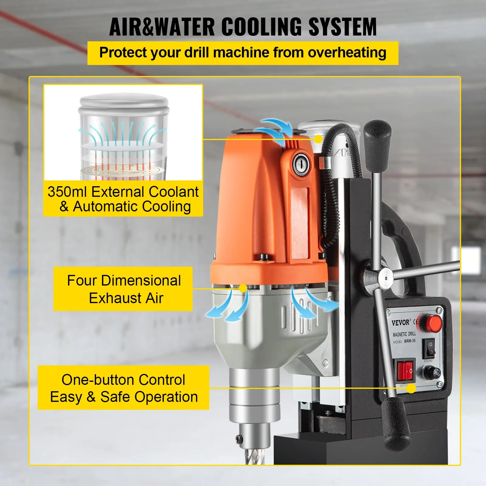 VEVOR Magnetic Drill Magnetic Drilling Machine 980W, Metal Drill Press High Power 680 rpm, Multi-Function Metal Drill Press 35MM Core Drilling Machine for Drilling And Tapping - Image 4