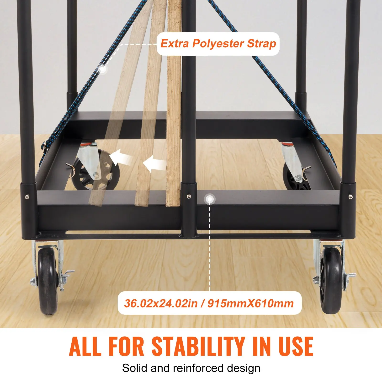 VEVOR Drywall Cart, 1500 LBS Panel Dolly Cart with 36.02" x 24.02" Deck and 5" Swivel Wheels, Heavy-Duty Drywall Sheet Cart, Handling Wall Panel, Sheetrock, Lumber, for Garage, Home, Warehouse - Image 2