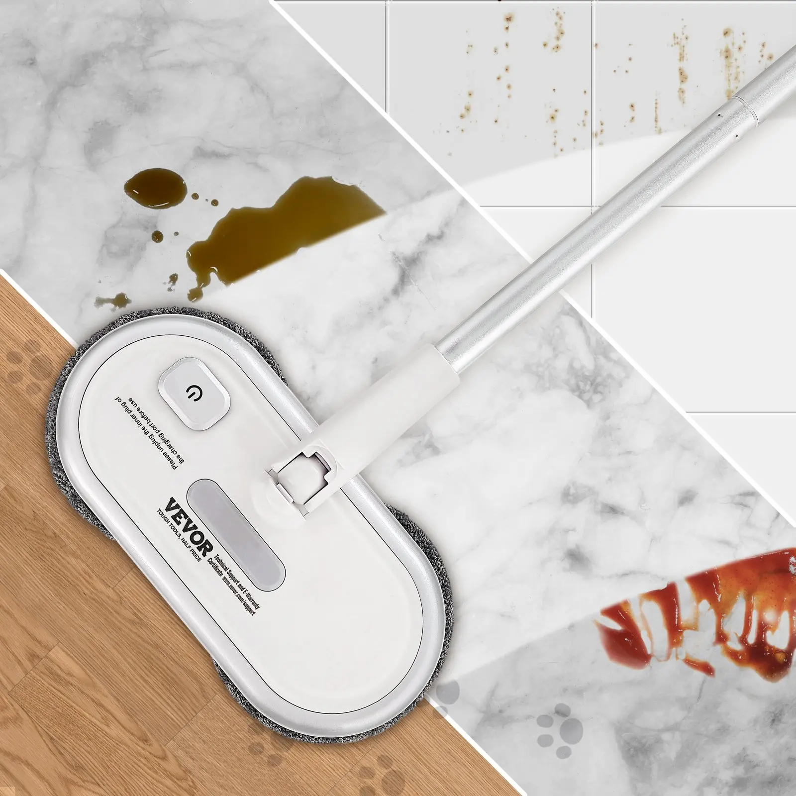 VEVOR Cordless Electric Mop, Up to 70 mins Powerful Battery, Electric Spin Mop with Dual Spinning Heads, 4 Microfiber Pads & 2 Floor Scrubber Pads, for Hardwood/Bathroom/Tile Floor Cleaning - Image 7