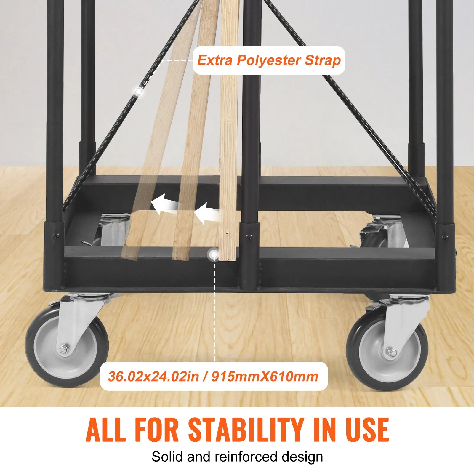 VEVOR Drywall Cart, 1500 LBS Panel Dolly Cart with 36.02" x 24.02" Deck and 5" Swivel Wheels, Heavy-Duty Drywall Sheet Cart, Handling Wall Panel, Sheetrock, Lumber, for Garage, Home, Warehouse - Image 12