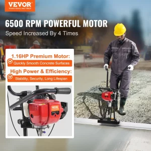 VEVOR Gas Concrete Power Screed, 11ft Aluminum Board Straight Edge Bar Set, 4 Stroke Cement Finishing Vibrating Motor with Height Adjustable Handles, High Efficient Concrete Tools 6500RPM