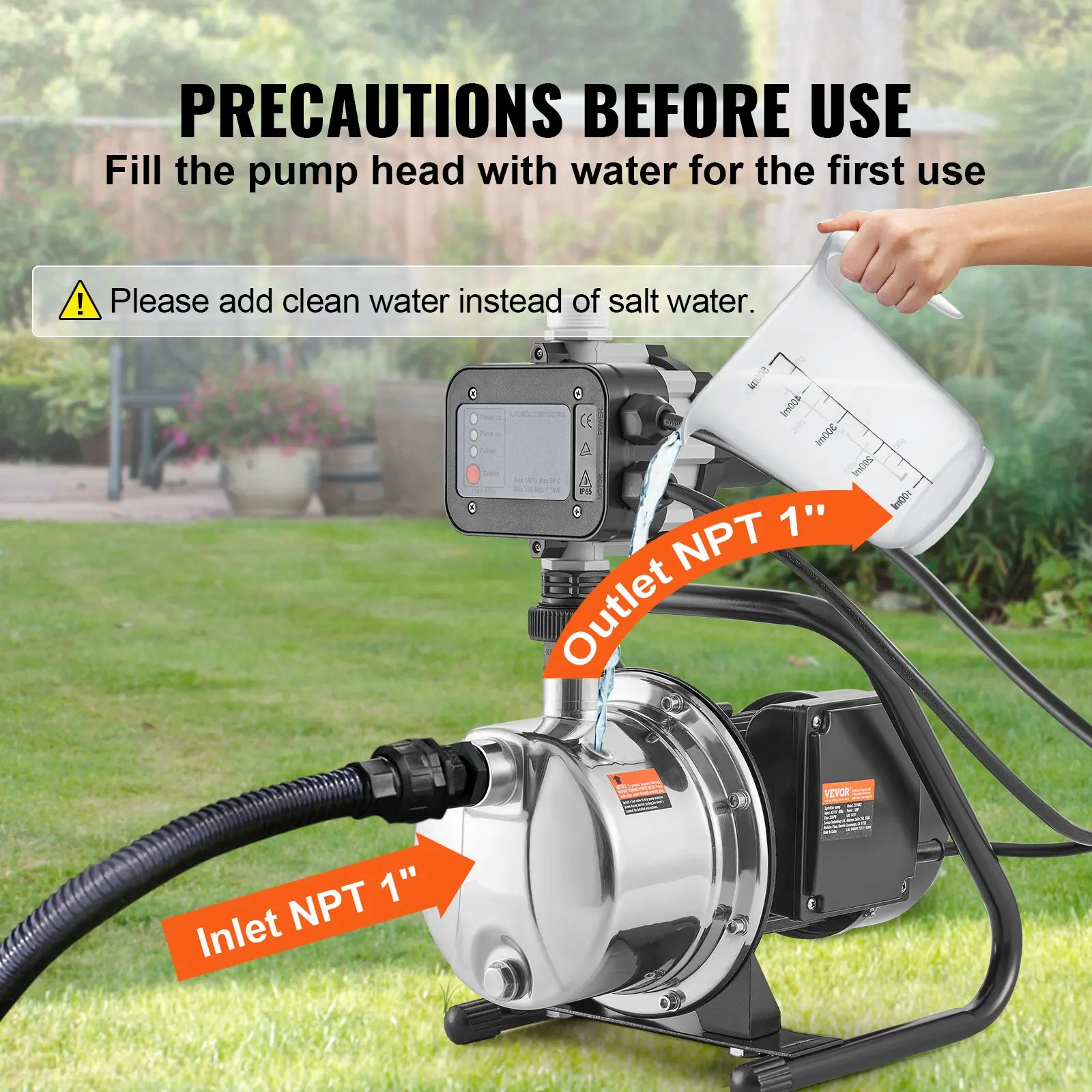 VEVOR Shallow Well Pump, 1HP 115V, 1200 GPH 145 ft Head, Portable Stainless Steel Sprinkler Booster Jet Pumps with Automatic Controller for Garden Lawn Irrigation system, Water Transfer - Image 17