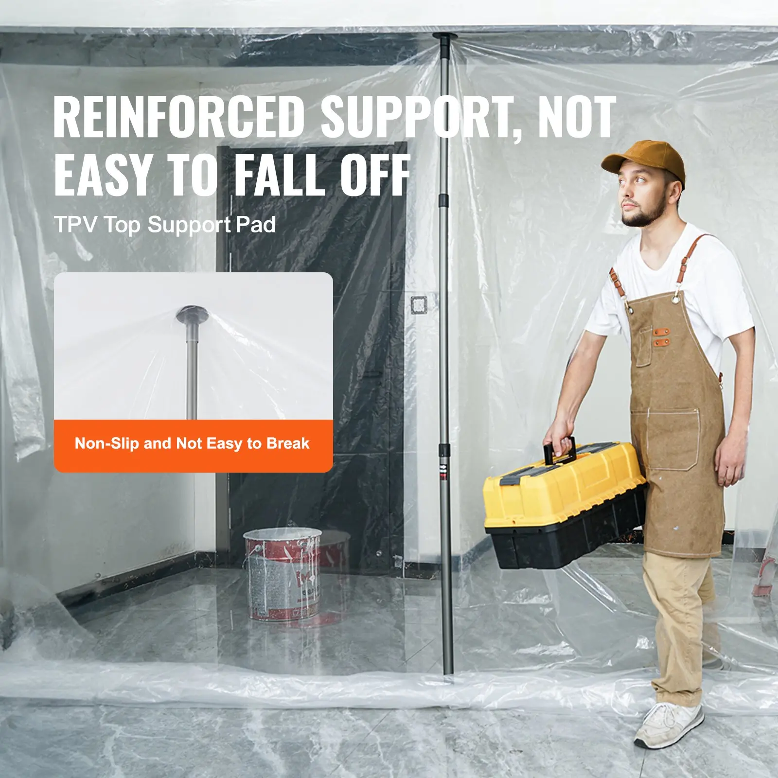 VEVOR Dust Barrier Poles, 12 Ft Dust Barrier System with 4 Telescoping Poles, 32.8x13.12 Ft Plastic Film, and Carry Bag, for Interior Decoration and Painting Projects - Image 2