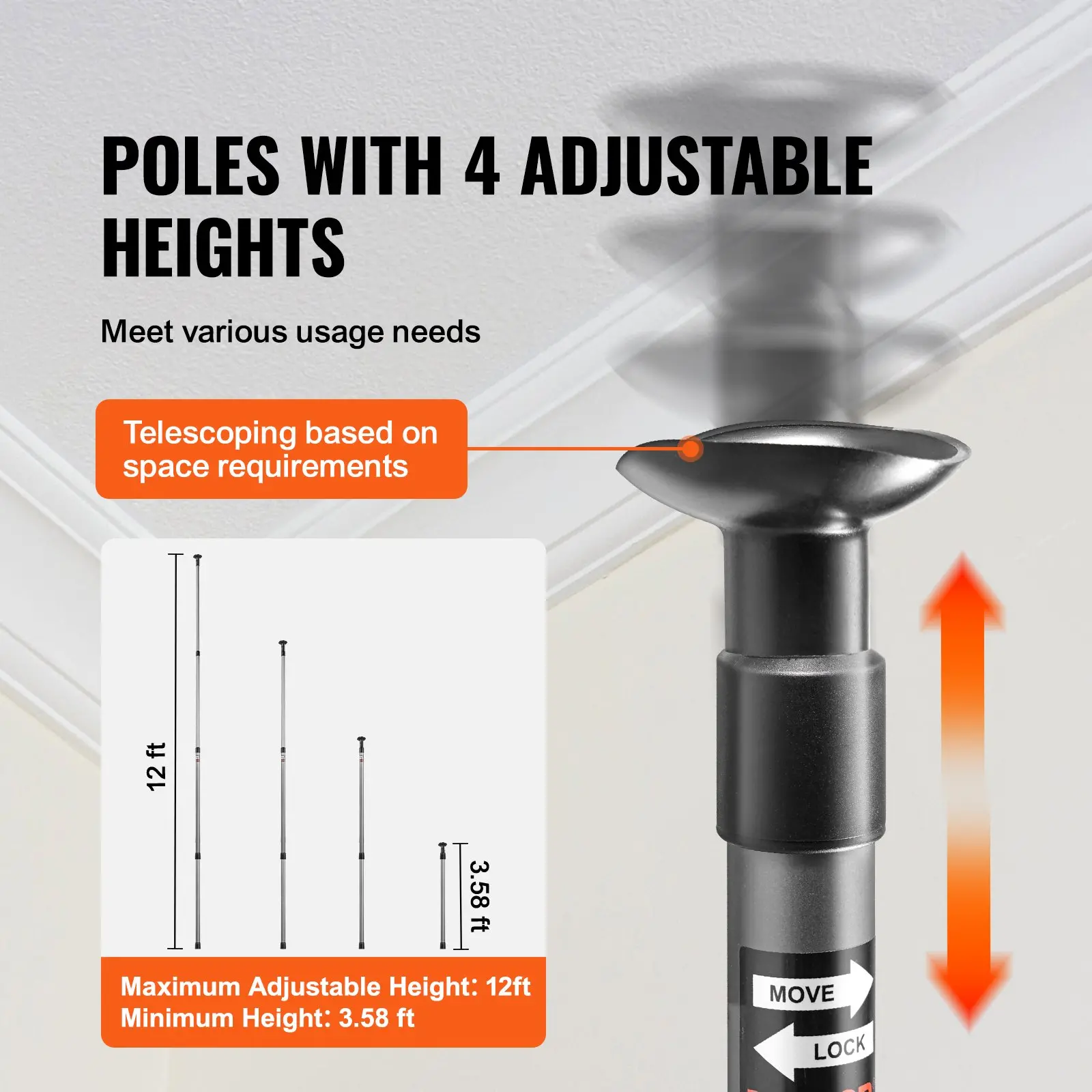 VEVOR Dust Barrier Poles, 12 Ft Dust Barrier System with 4 Telescoping Poles, 32.8x13.12 Ft Plastic Film, and Carry Bag, for Interior Decoration and Painting Projects - Image 4