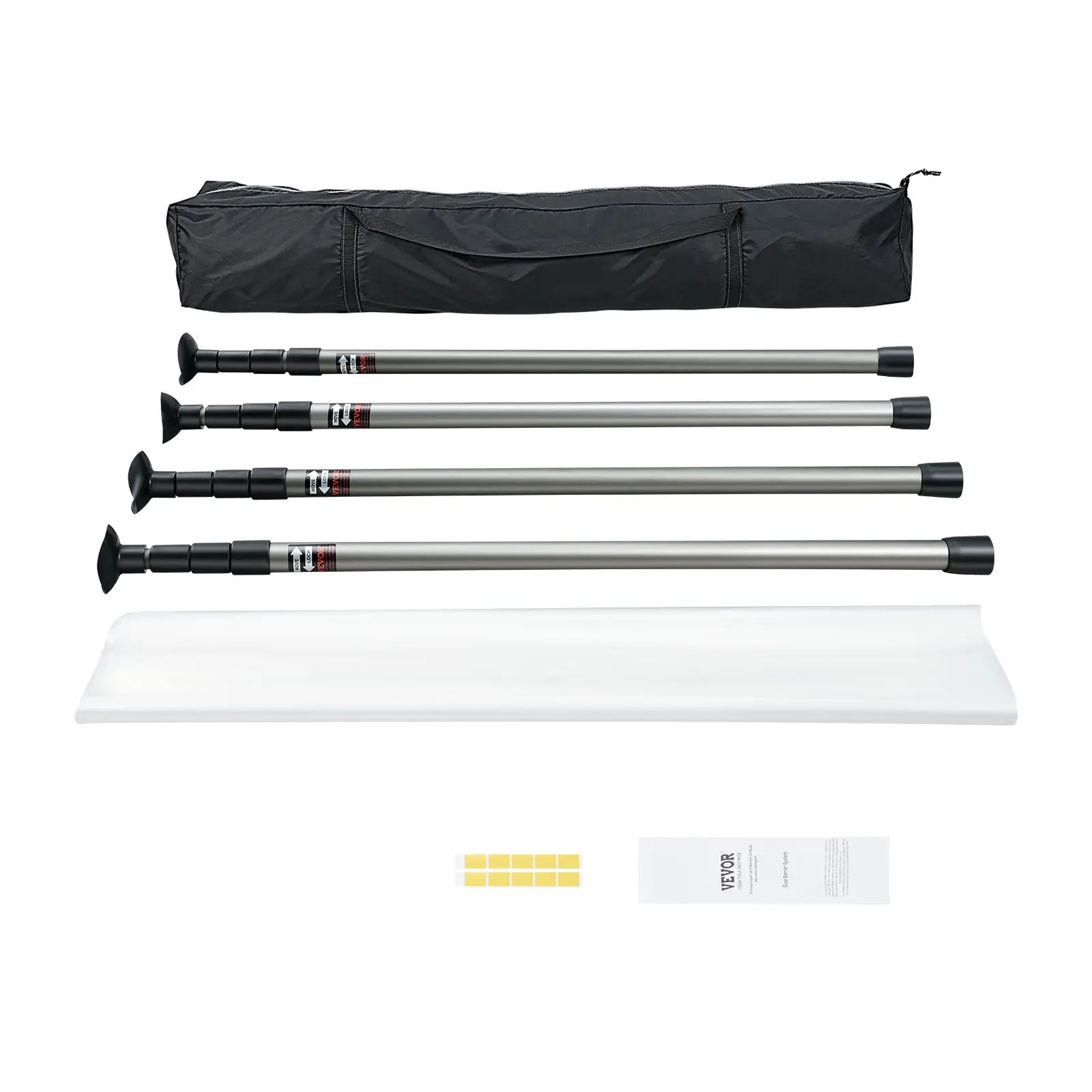 VEVOR Dust Barrier Poles, 12 Ft Dust Barrier System with 4 Telescoping Poles, 32.8x13.12 Ft Plastic Film, and Carry Bag, for Interior Decoration and Painting Projects - Image 8