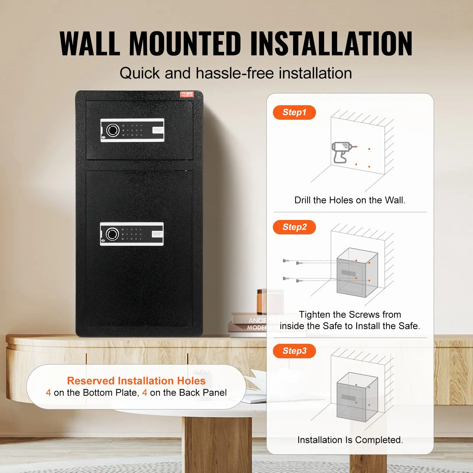 VEVOR Double Door 5.5 cu.ft Safe Box with Key Lock Password Cabinet Black,organize cash, passports, jewelry, gold, watches and documents - Image 5