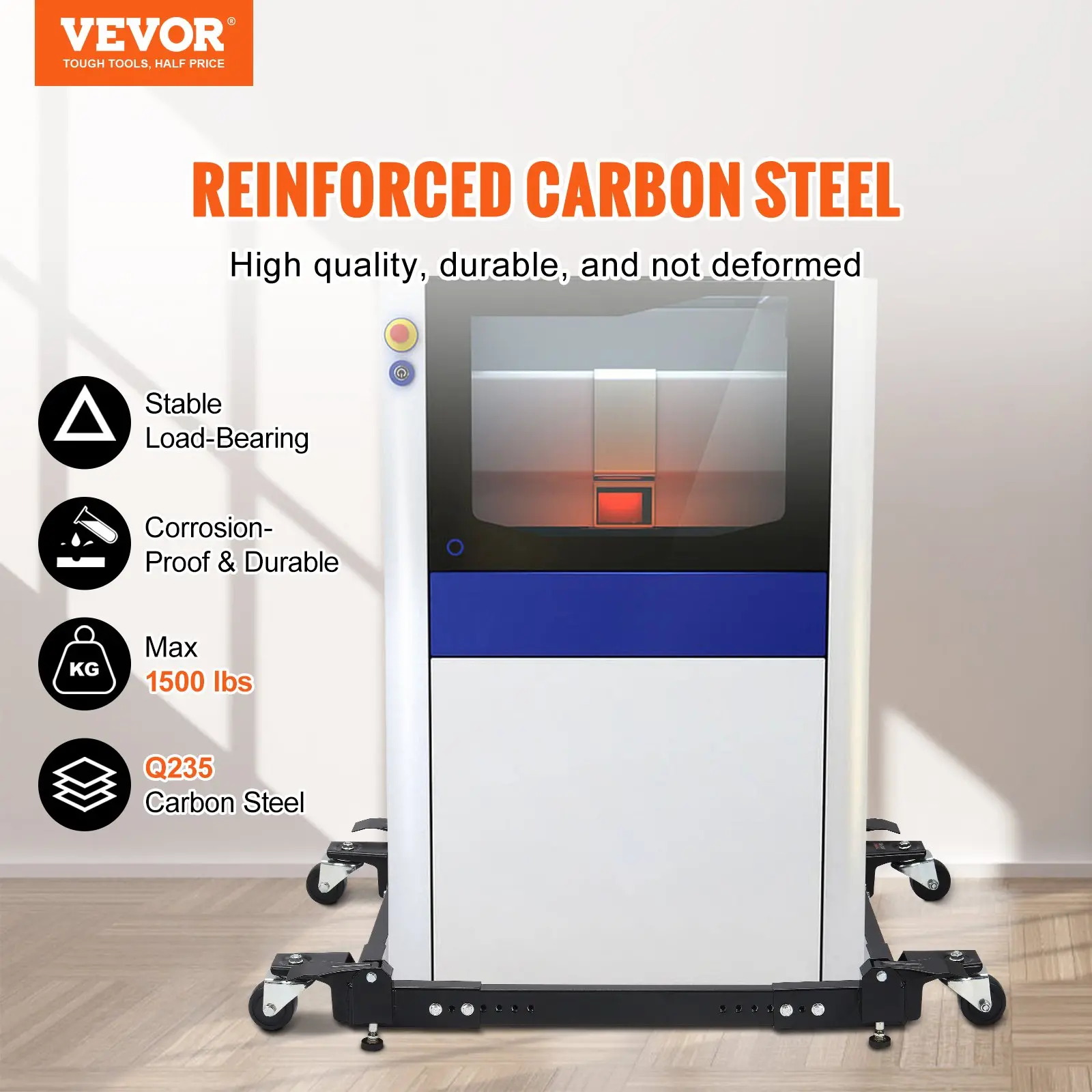 VEVOR Mobile Base, 1500 lbs Capacity, Adjustable from 20" x 24.5" to 28" x 33.5", Heavy Duty Universal Mobile Base Stand with 4 Swivel Wheels, for Woodworking Equipment, Bandsaw, Power Tool, Machine