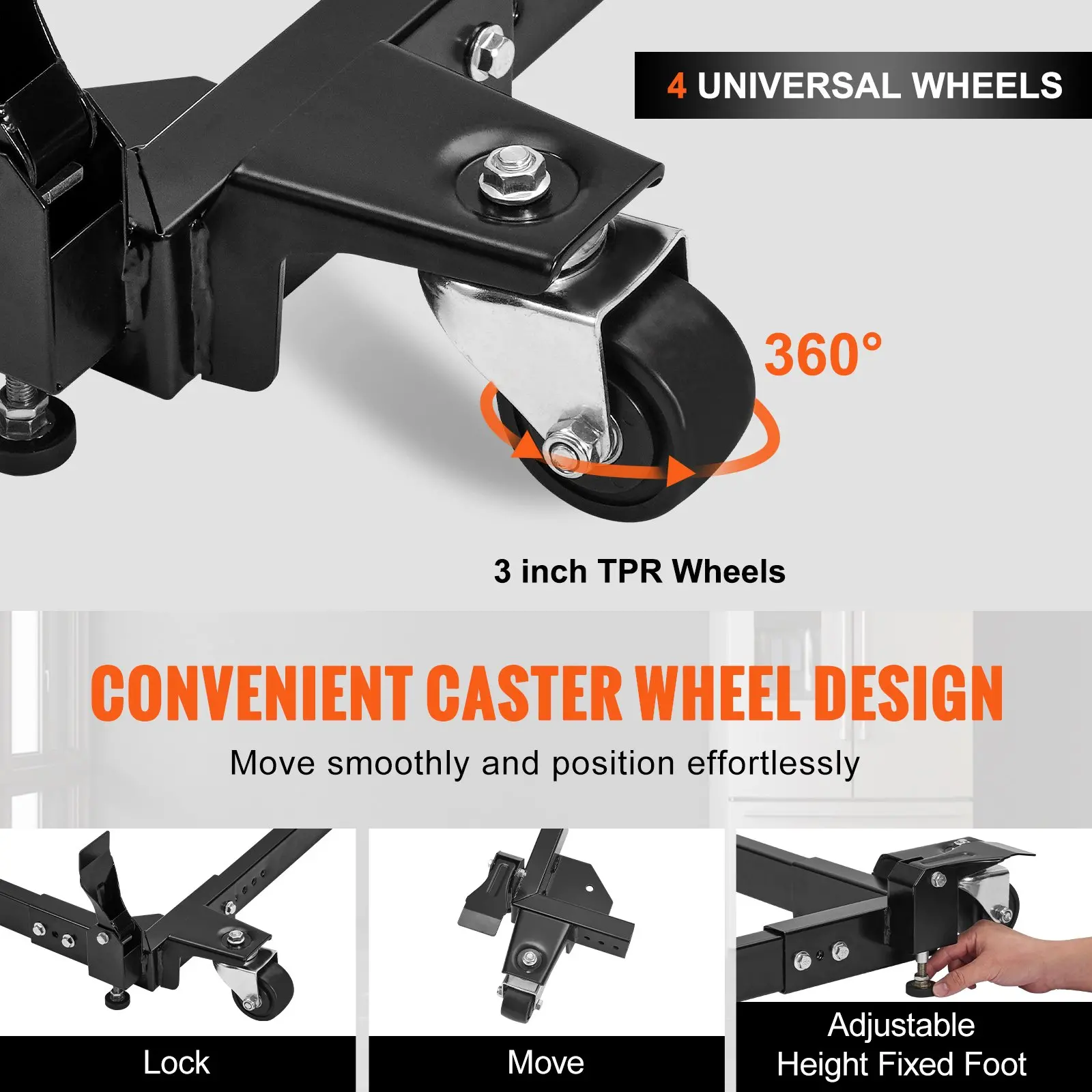 VEVOR Mobile Base, 1500 lbs Capacity, Adjustable from 20" x 24.5" to 28" x 33.5", Heavy Duty Universal Mobile Base Stand with 4 Swivel Wheels, for Woodworking Equipment, Bandsaw, Power Tool, Machine - Image 2