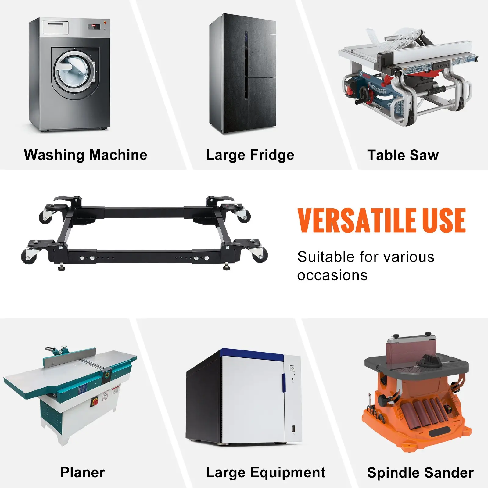 VEVOR Mobile Base, 1500 lbs Capacity, Adjustable from 20" x 24.5" to 28" x 33.5", Heavy Duty Universal Mobile Base Stand with 4 Swivel Wheels, for Woodworking Equipment, Bandsaw, Power Tool, Machine - Image 5