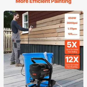 VEVOR Stand Airless Paint Sprayer, 650W High Efficiency Airless Sprayer, 3000PSI Electric Paint Sprayer Machine Extension Rod and Cleaning Kits for Interior and Exterior Furniture/Fence/Home/House