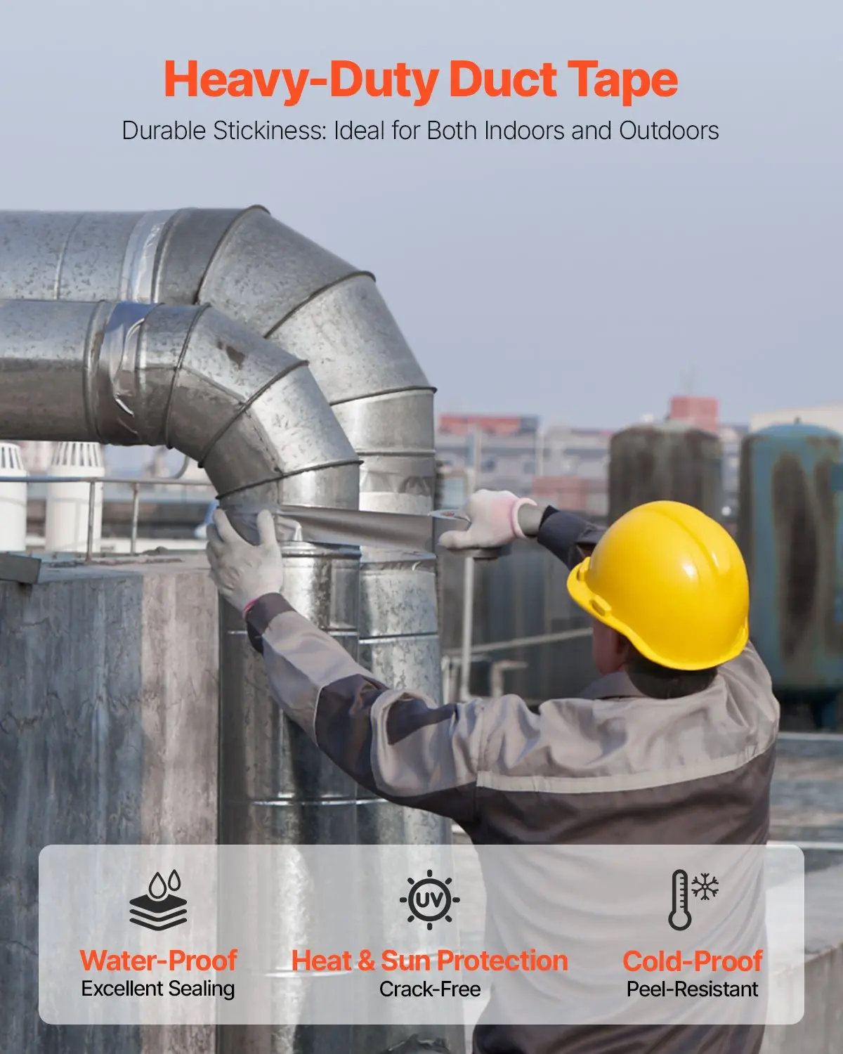 VEVOR 5-Pack Duct Tape, 2 in x 30 Yards, No Residue Strong Adhesive Waterproof Temperature-Resistant Heavy Duty Duct Tape, Tear by Hand, for Indoor Outdoor Repair, Industrial, All Weather, Sliver