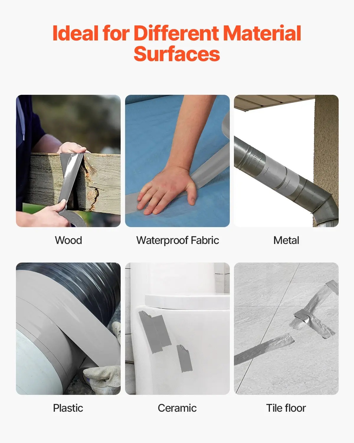 VEVOR 5-Pack Duct Tape, 2 in x 30 Yards, No Residue Strong Adhesive Waterproof Temperature-Resistant Heavy Duty Duct Tape, Tear by Hand, for Indoor Outdoor Repair, Industrial, All Weather, Sliver - Image 2