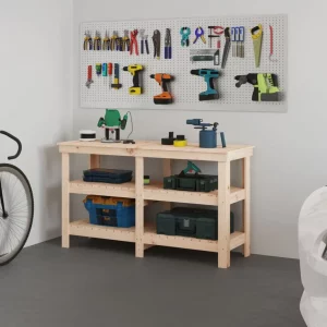 vidaXL Work Bench 56.1x19.7x31.5" Solid Wood Pine