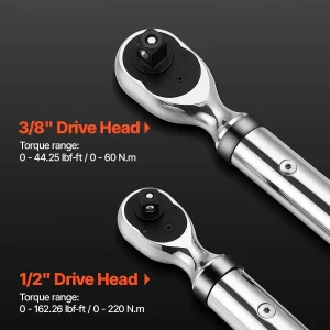 VEVOR Digital Torque Wrench Set, 2 Pieces, 1/2, 3/8 Inch Drive, 72-Tooth, 2% High Accuracy Electronic Torque Wrench with Preset Value, Buzzer and LED Notification, for Automotive Motorcycle