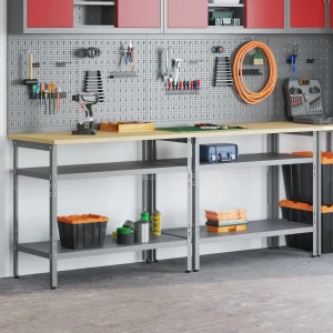vidaXL Work Bench Set with Shelf 2 pcs Gray 200 x 55 x 85 cm Steel