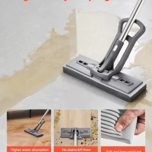 VEVOR Sponge Mop, High-Density PU Sponge Mop with 1 Pcs Sponge Mop Replacement , Easy to Squeeze Sponge Mop with Hook & Loop for Head Change, Fit for Various Floors Cleaning