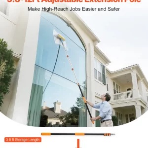 VEVOR Telescopic Extension Pole, 3.8-12 FT Multi-Purpose Extendable Pole, Sturdy Aluminum Alloy Paint Pole Extension with Flip-Lock Design, High Reach Roller Stick for Painting, Dusting and Cleaning