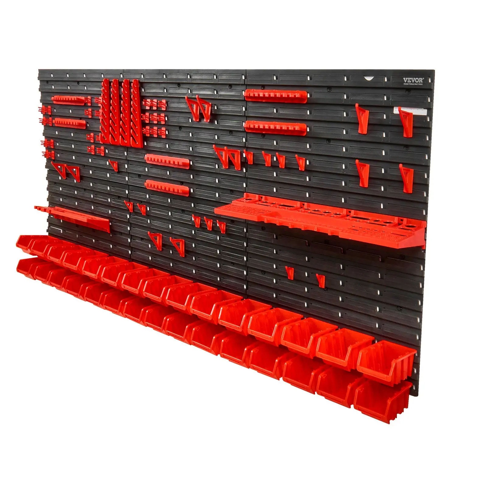 VEVOR Estante de Plastico 30 Cajas de Almacenamiento para Taller Garaje con Paneles de Pared Organizador de Herramientas para Tuercas, Pernos, Tornillos, Clavos, Botones, Piezas Pequenas, Negro/Rojo - Image 10