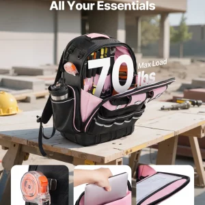 VEVOR Tool Backpack, 56 Pockets, Heavy-duty Tools Storage Organizer Work Bags with Laptop Compartment & Molded Base, Electrician Jobsite Backpack for Electrician, Repairman, and HVAC Techs