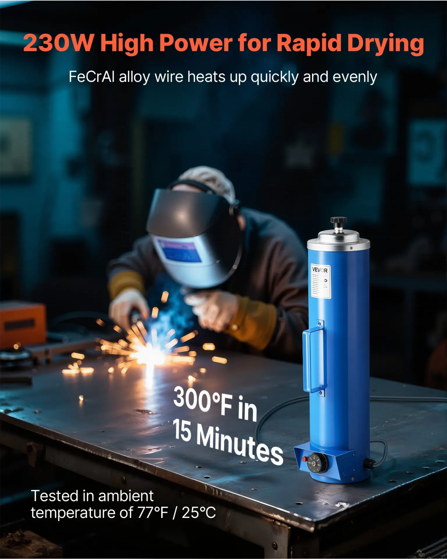 VEVOR Portable Welding Rod Oven, 10LBS Capacity Electrodes Drying Oven 230W 120V, 86 to 302 Adjustable Welding Rods Dryer for 18-inch Stick Electrodes - with Easy-to-Carry Side Handle