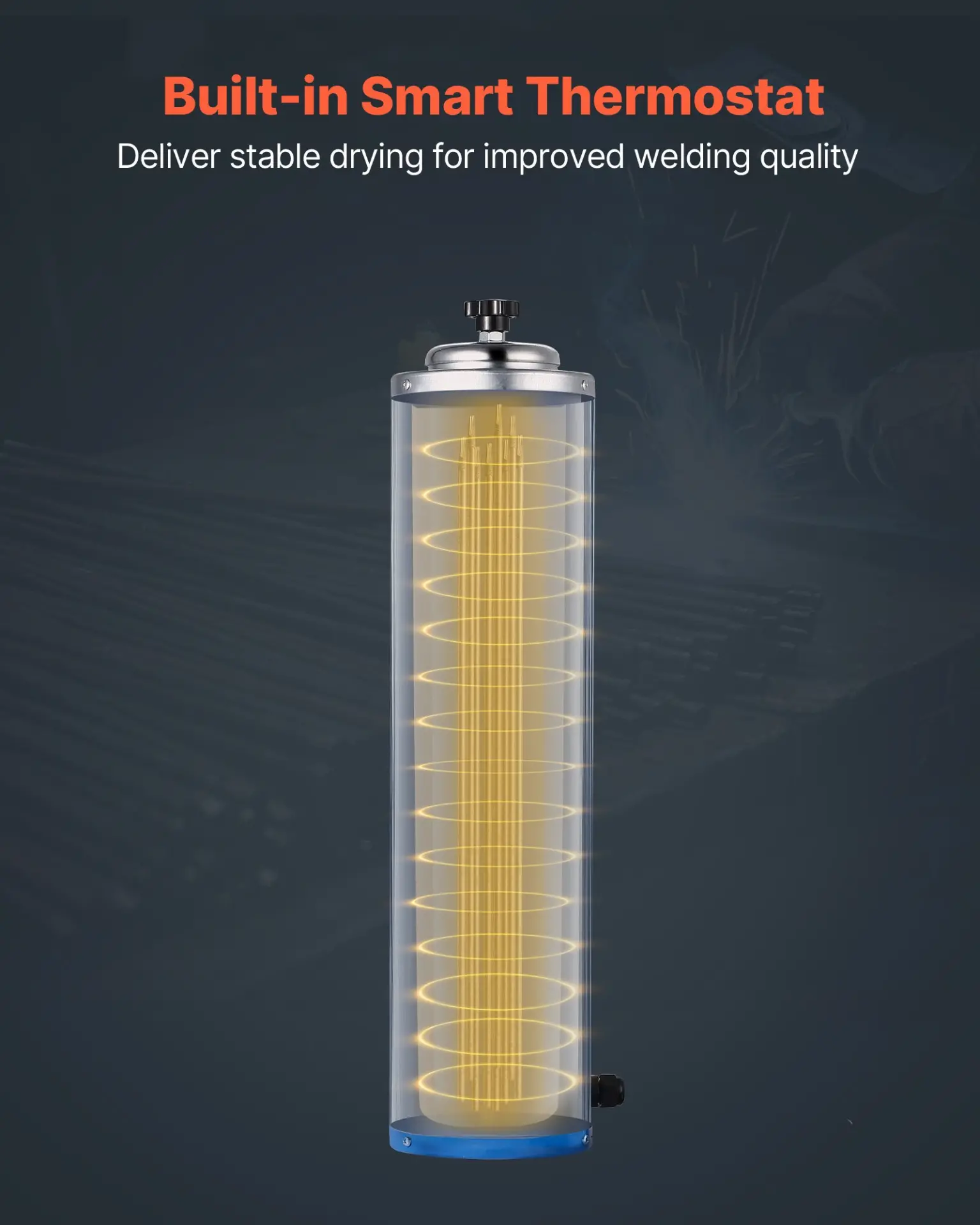 VEVOR Portable Welding Rod Oven, 10LBS Capacity Electrodes Drying Oven 230W 120V, 86 to 302 Adjustable Welding Rods Dryer for 18-inch Stick Electrodes - with Easy-to-Carry Side Handle - Image 4