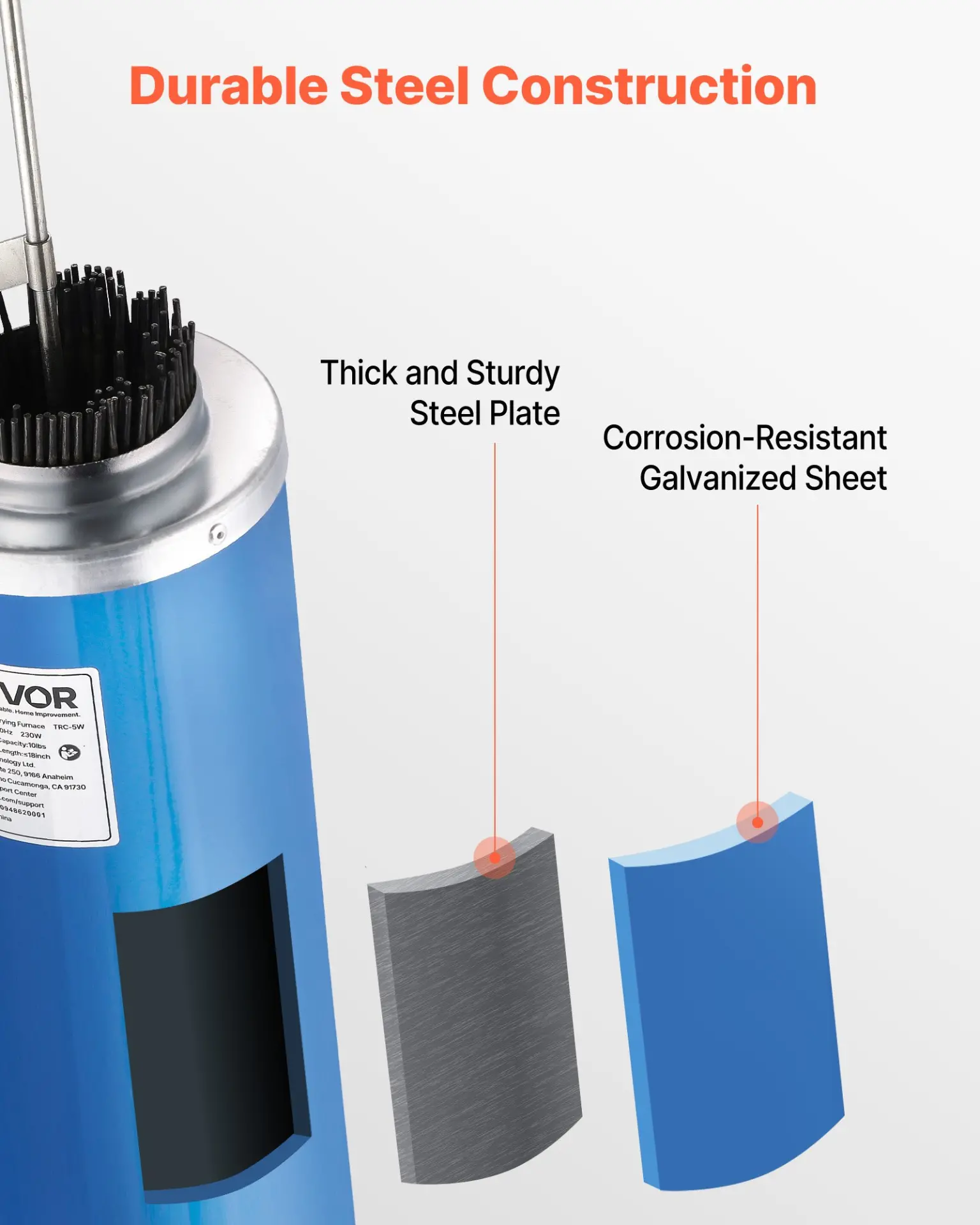 VEVOR Portable Welding Rod Oven, 10LBS Capacity Electrodes Drying Oven 230W 120V, 86 to 302 Adjustable Welding Rods Dryer for 18-inch Stick Electrodes - with Easy-to-Carry Side Handle - Image 5