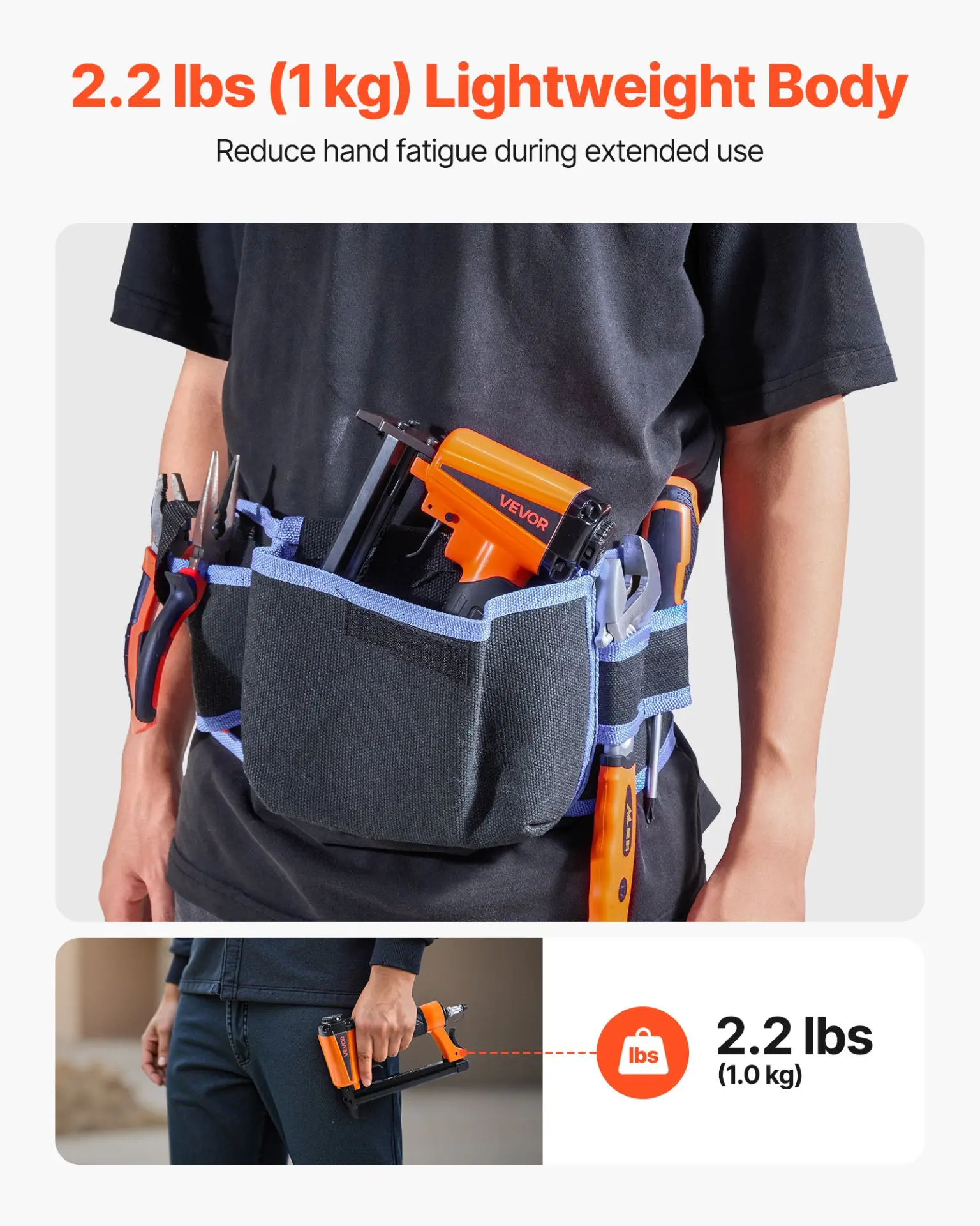 VEVOR Pneumatic Staple Gun, 21 Gauge Pneumatic Upholstery Stapler for 80 Series 1/2-inch Crown 1/4"-5/8" Length Staples, 70-110 PSI Air Staple Gun for Woodworking, Upholstering, Crafts, DIY Projects - Image 3