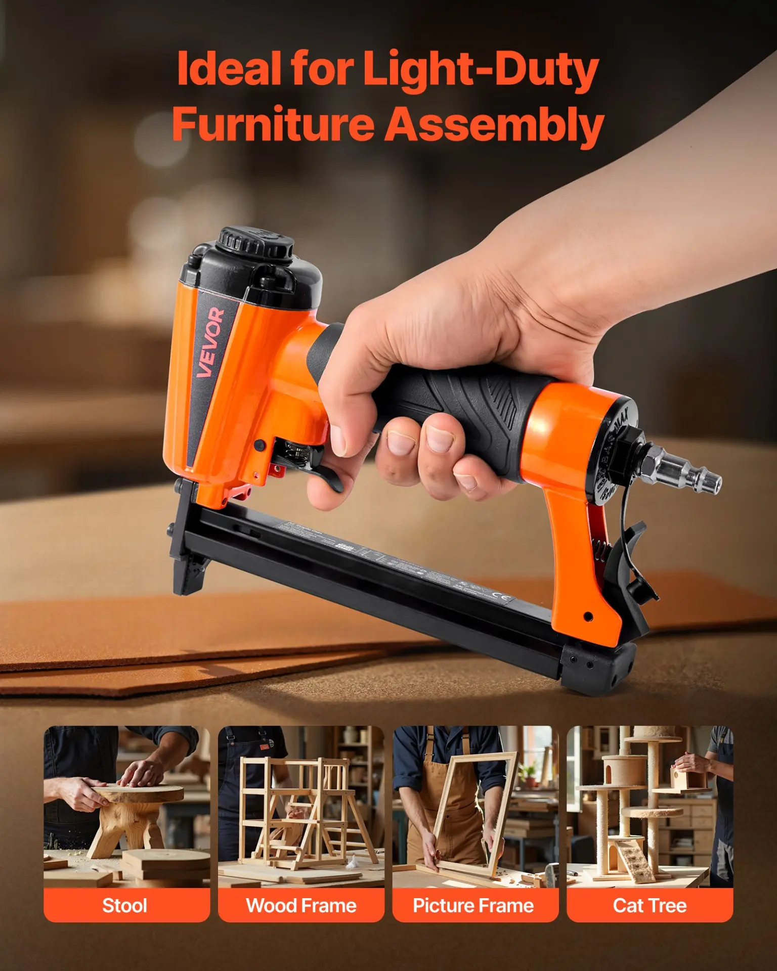 VEVOR Pneumatic Staple Gun, 21 Gauge Pneumatic Upholstery Stapler for 80 Series 1/2-inch Crown 1/4"-5/8" Length Staples, 70-110 PSI Air Staple Gun for Woodworking, Upholstering, Crafts, DIY Projects - Image 5