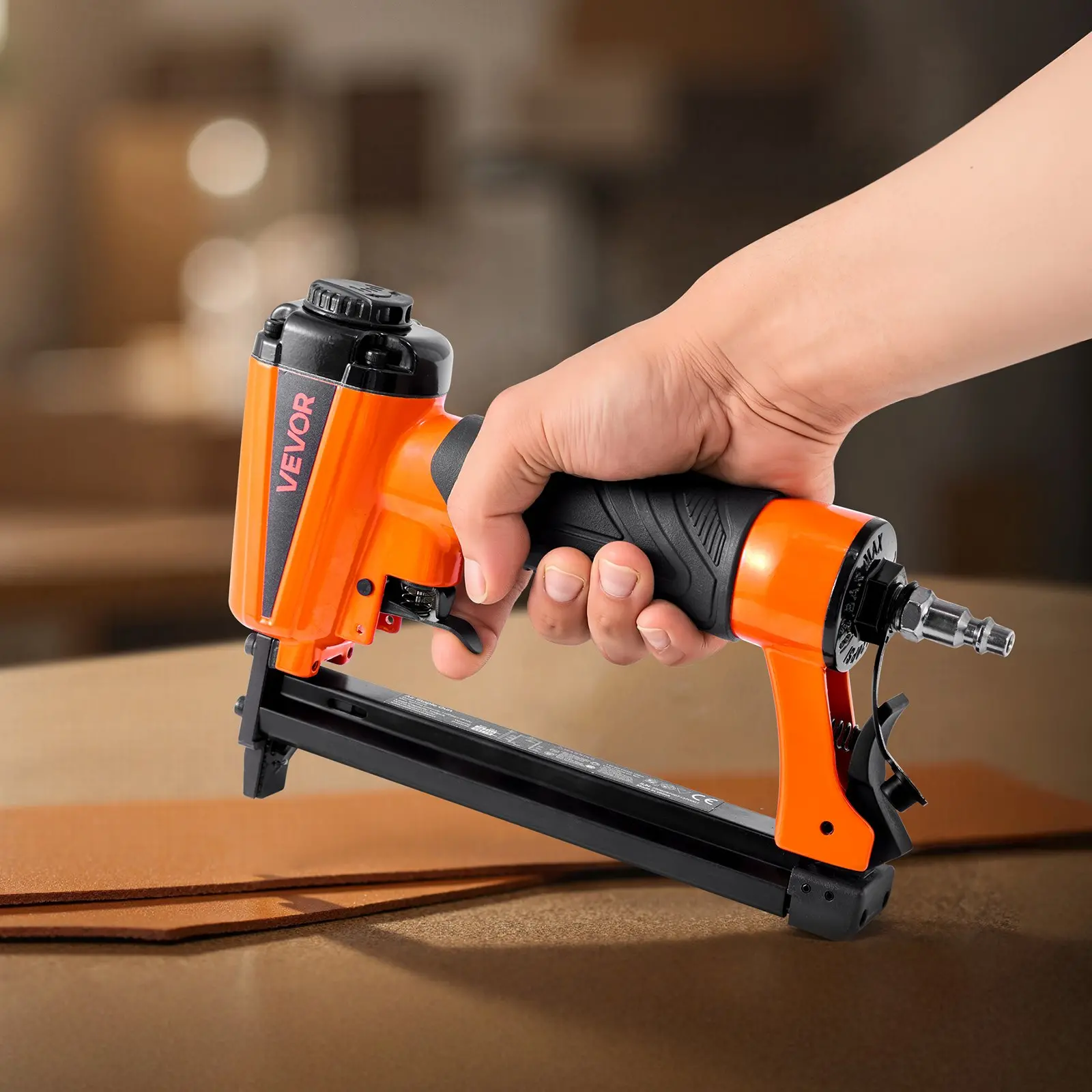 VEVOR Pneumatic Staple Gun, 21 Gauge Pneumatic Upholstery Stapler for 80 Series 1/2-inch Crown 1/4"-5/8" Length Staples, 70-110 PSI Air Staple Gun for Woodworking, Upholstering, Crafts, DIY Projects - Image 7