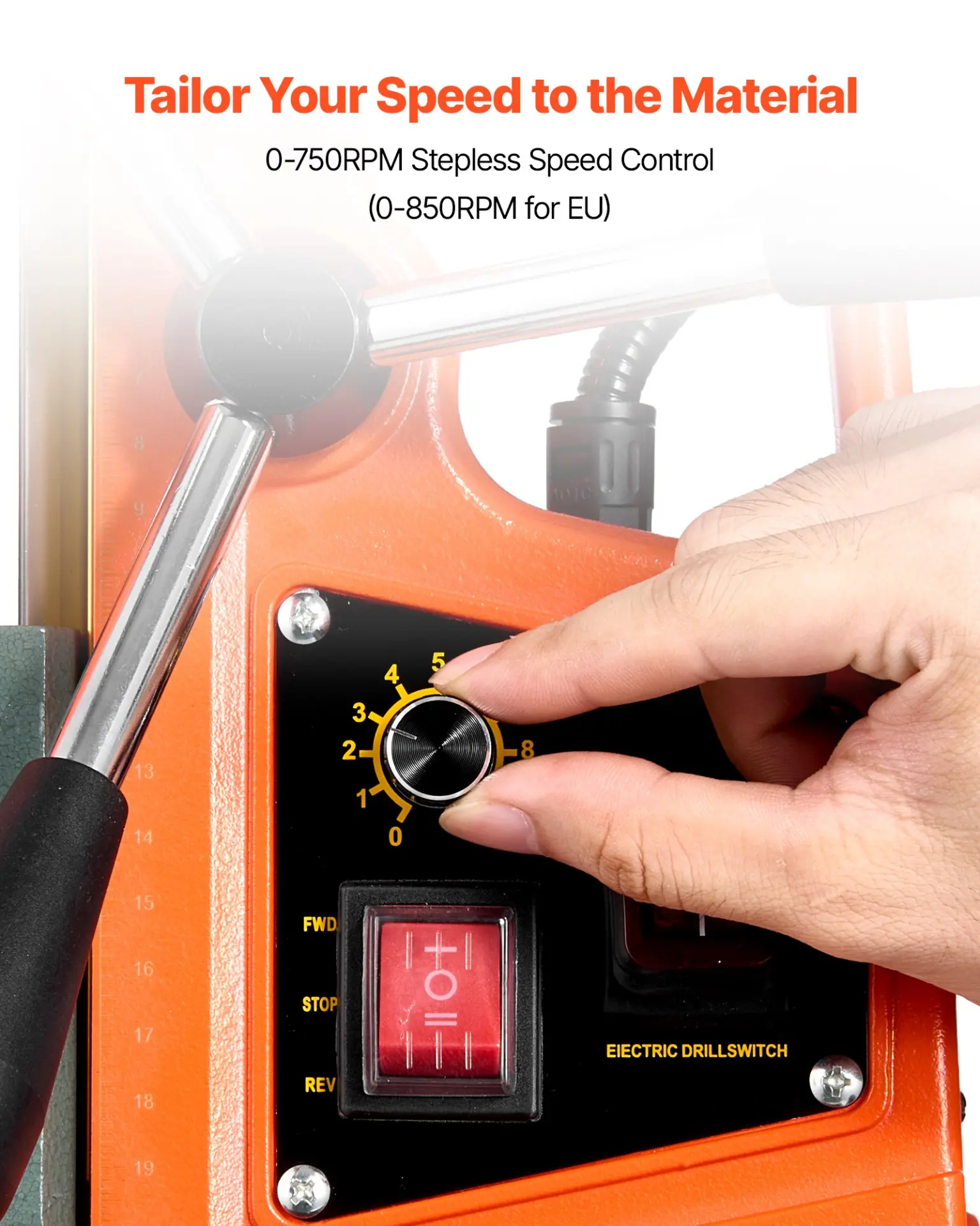 VEVOR Magnetic Drill Press, 1400 W, 2 inch Boring Diameter, 0-750 RPM Speed, Reversible Direction, Mag Drill Press for Metal Surface, Electric Drilling Machine for Industrial and Home Improvement - Image 3