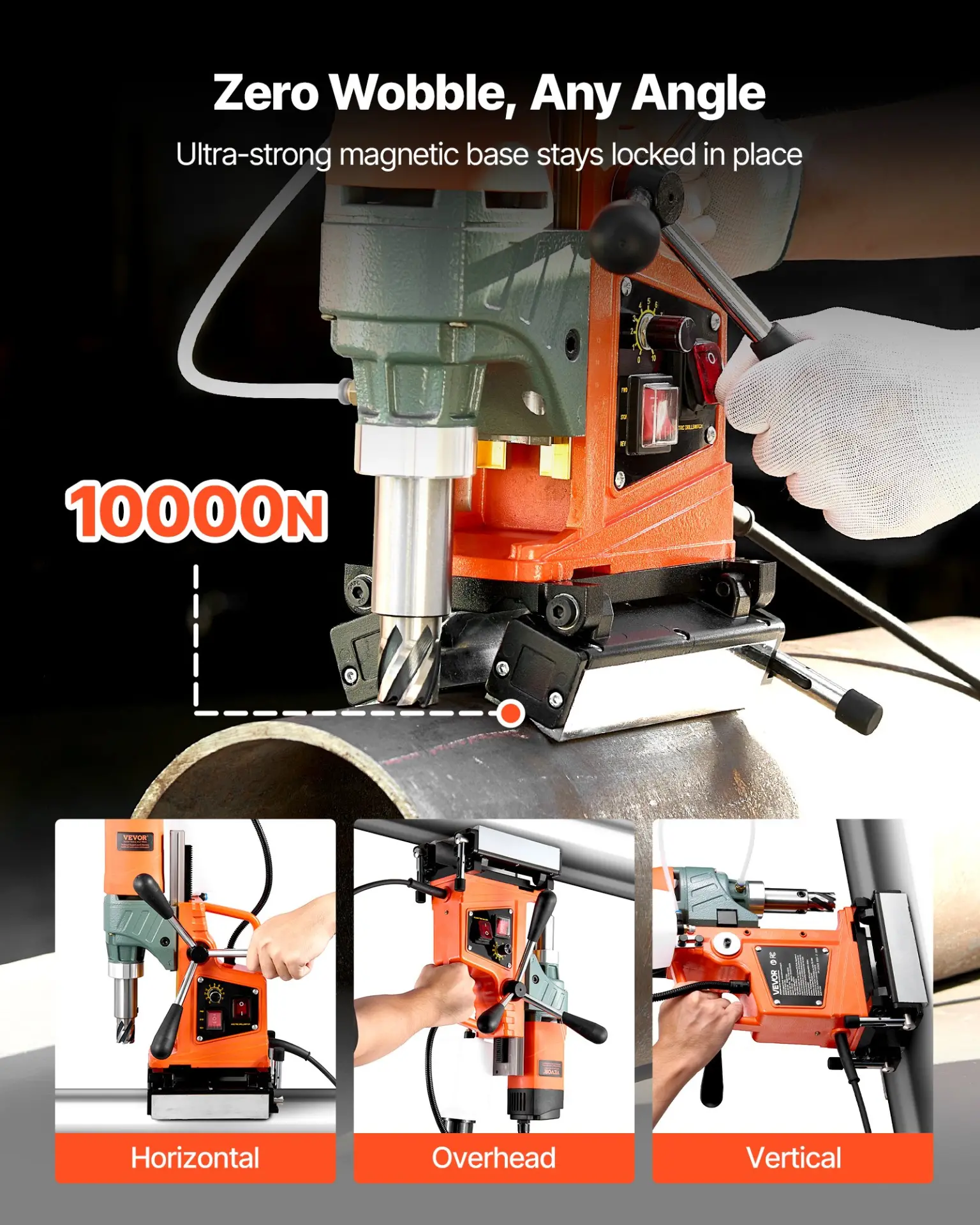 VEVOR Magnetic Drill Press, 1400 W, 2 inch Boring Diameter, 0-750 RPM Speed, Reversible Direction, Mag Drill Press for Metal Surface, Electric Drilling Machine for Industrial and Home Improvement - Image 4