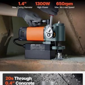 VEVOR 1300 W Taladro de Columna Magnetico Perfil Bajo, Taladro de Columna Portatil con Vastago Weldon 10000 N de Fuerza, 650 RPM de Velocidad, 35 mm de Diametro Interior para Superficies Metalicas