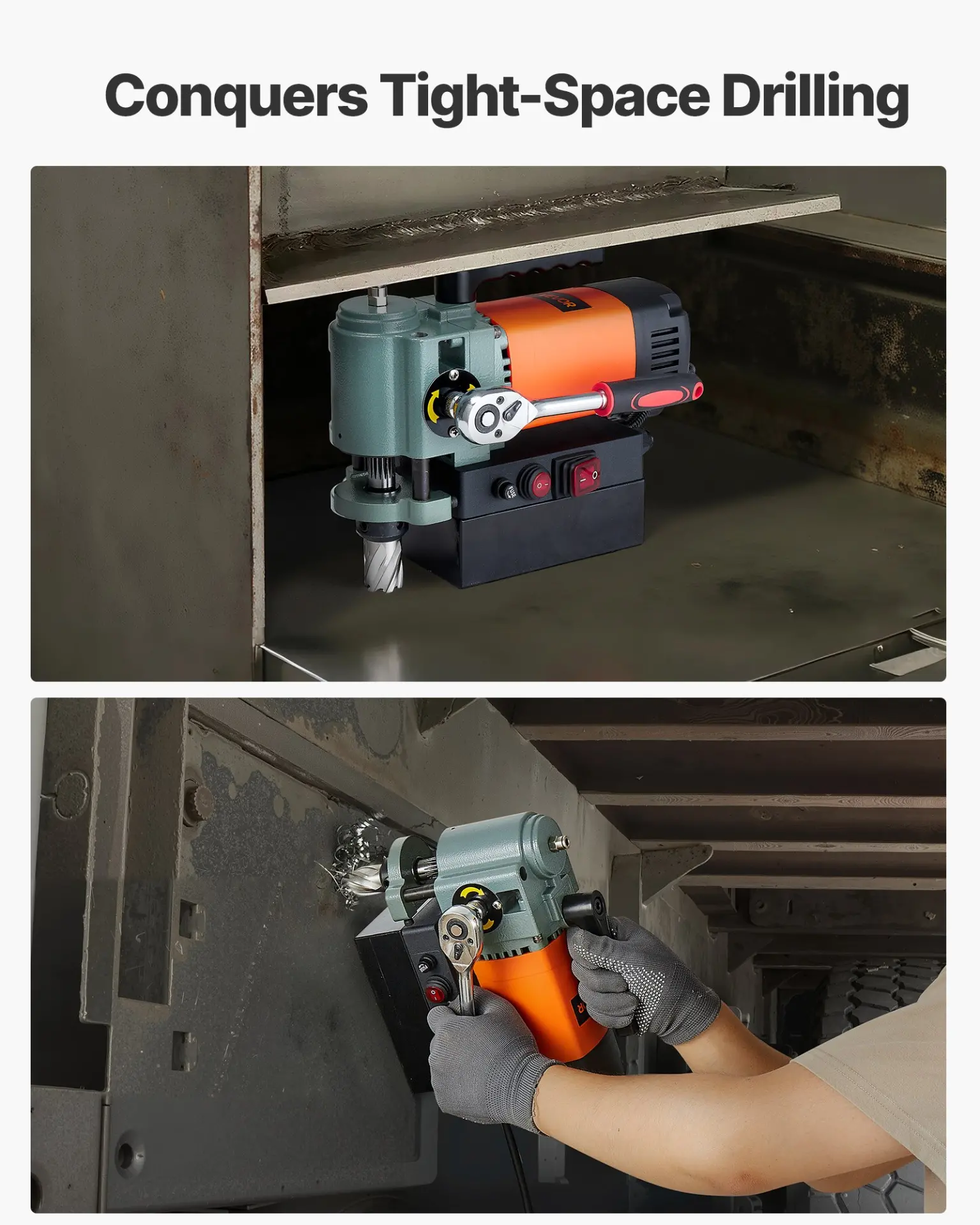 VEVOR 1300 W Taladro de Columna Magnetico Perfil Bajo, Taladro de Columna Portatil con Vastago Weldon 10000 N de Fuerza, 650 RPM de Velocidad, 35 mm de Diametro Interior para Superficies Metalicas - Image 2