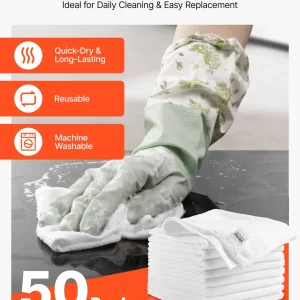 VEVOR 50 Pack White Microfiber Cleaning Cloth, 12 x 12 in Premium Microfiber Towels, Lint-Free and Scratch-Free, Absorbent Cleaning Rags for Car, Household, Kitchen, Window, SPA, Hotel & Bathroom