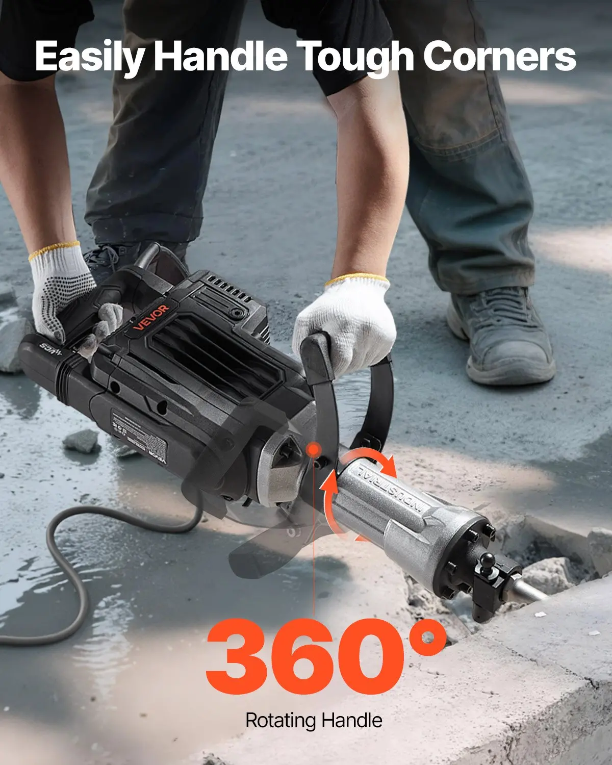 VEVOR Demolition Jack Hammer, 3000 W Powerful Electric Jackhammer, 1700 BPM Concrete Breaker with a Point Chisel, Carrying Case, Gloves, Goggles, for Concrete, Wall, Brick, Tile and Foundation - Image 2