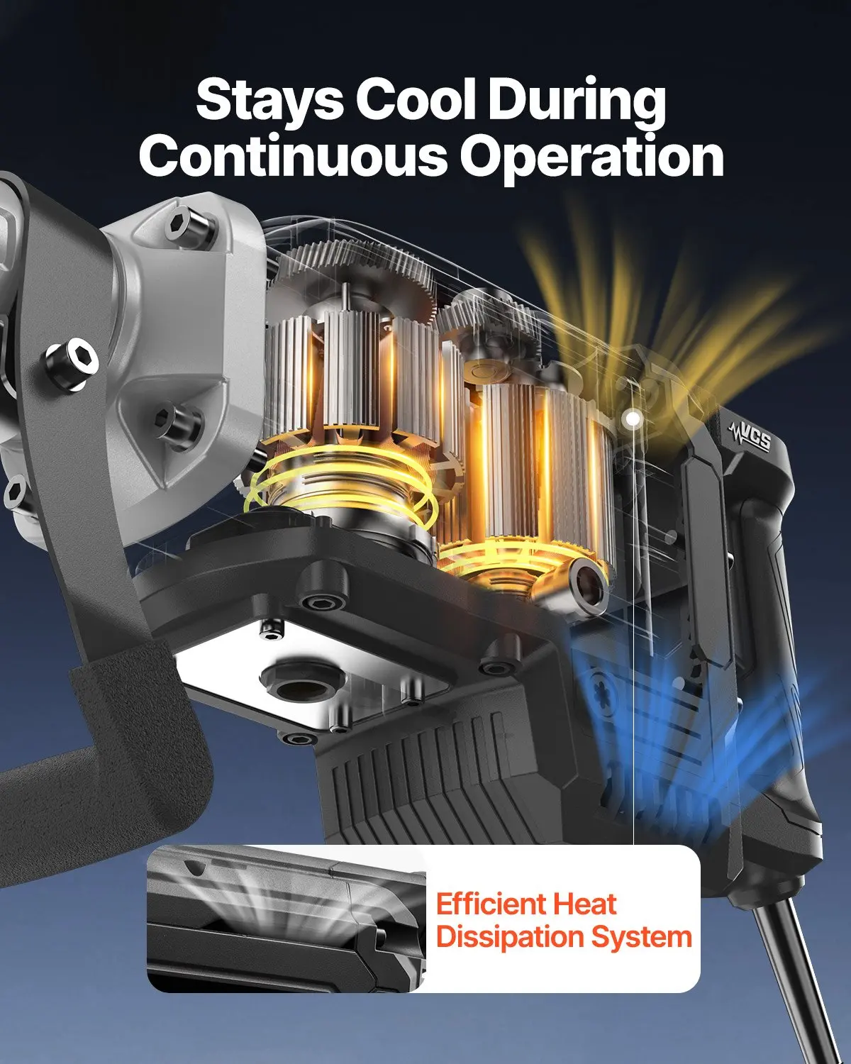 VEVOR Demolition Jack Hammer, 3000 W Powerful Electric Jackhammer, 1700 BPM Concrete Breaker with a Point Chisel, Carrying Case, Gloves, Goggles, for Concrete, Wall, Brick, Tile and Foundation - Image 5