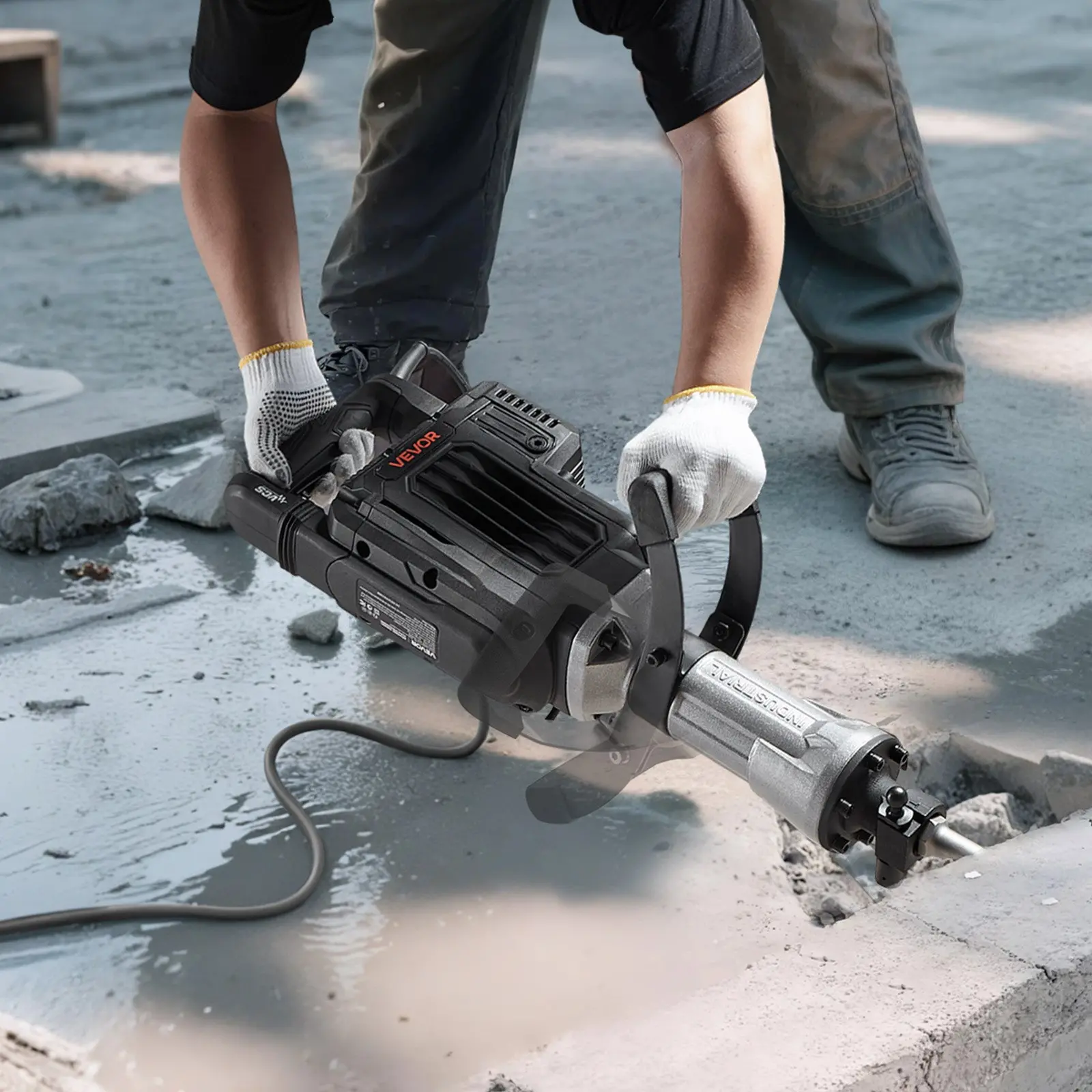 VEVOR Demolition Jack Hammer, 3000 W Powerful Electric Jackhammer, 1700 BPM Concrete Breaker with a Point Chisel, Carrying Case, Gloves, Goggles, for Concrete, Wall, Brick, Tile and Foundation - Image 7