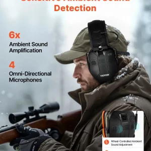 VEVOR Safety Earmuffs, Electronic Ear Muffs with 5.3 Bluetooth Technology and Sound Amplification, Noise Reduction Headphone NRR23dB, Hearing Protection Earmuffs for Shooting, Lawn Mowing and Work